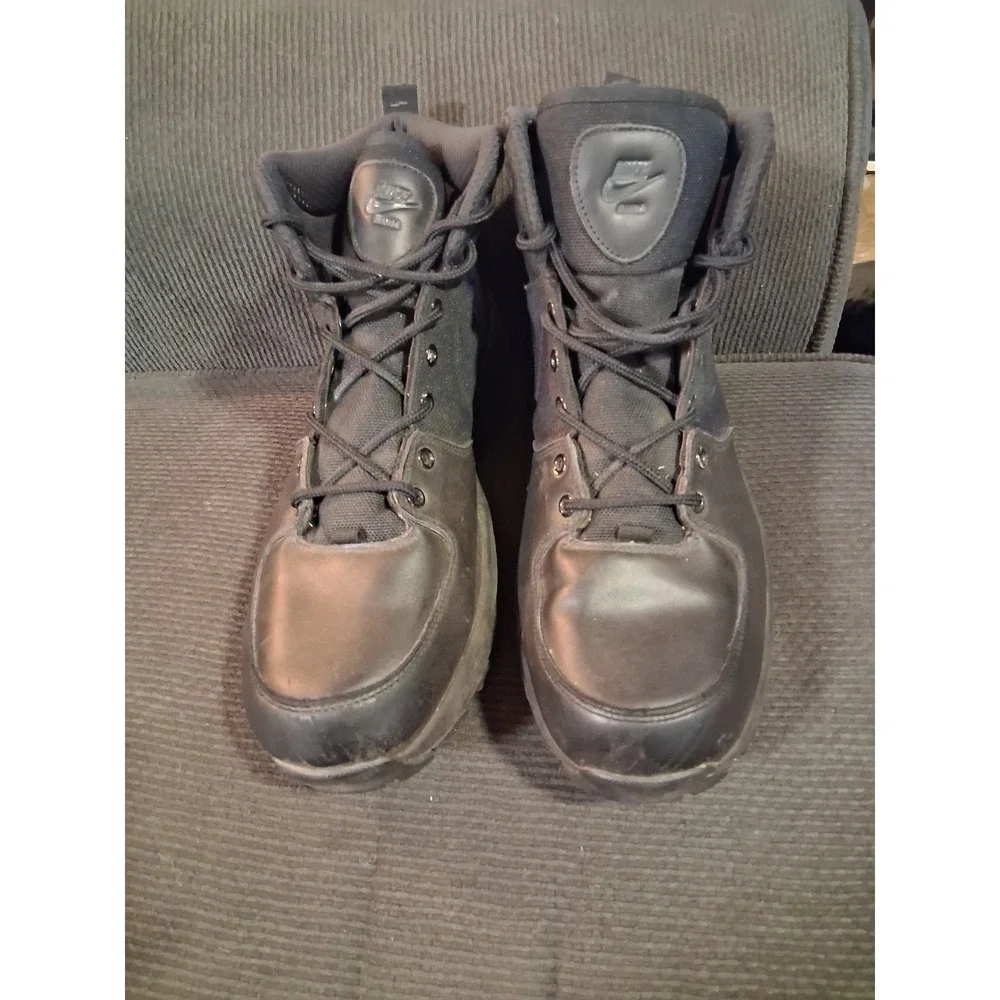 Nike Manoa Leather Triple Black Boots Mens 13 456978-001 Tactical Hiking Mid Top